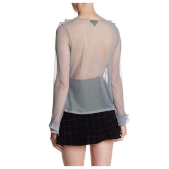Topshop Blouse 6 NWT V Ruffle Swiss Dot Mesh Sheer Trendy Spring - Picture 11 of 13